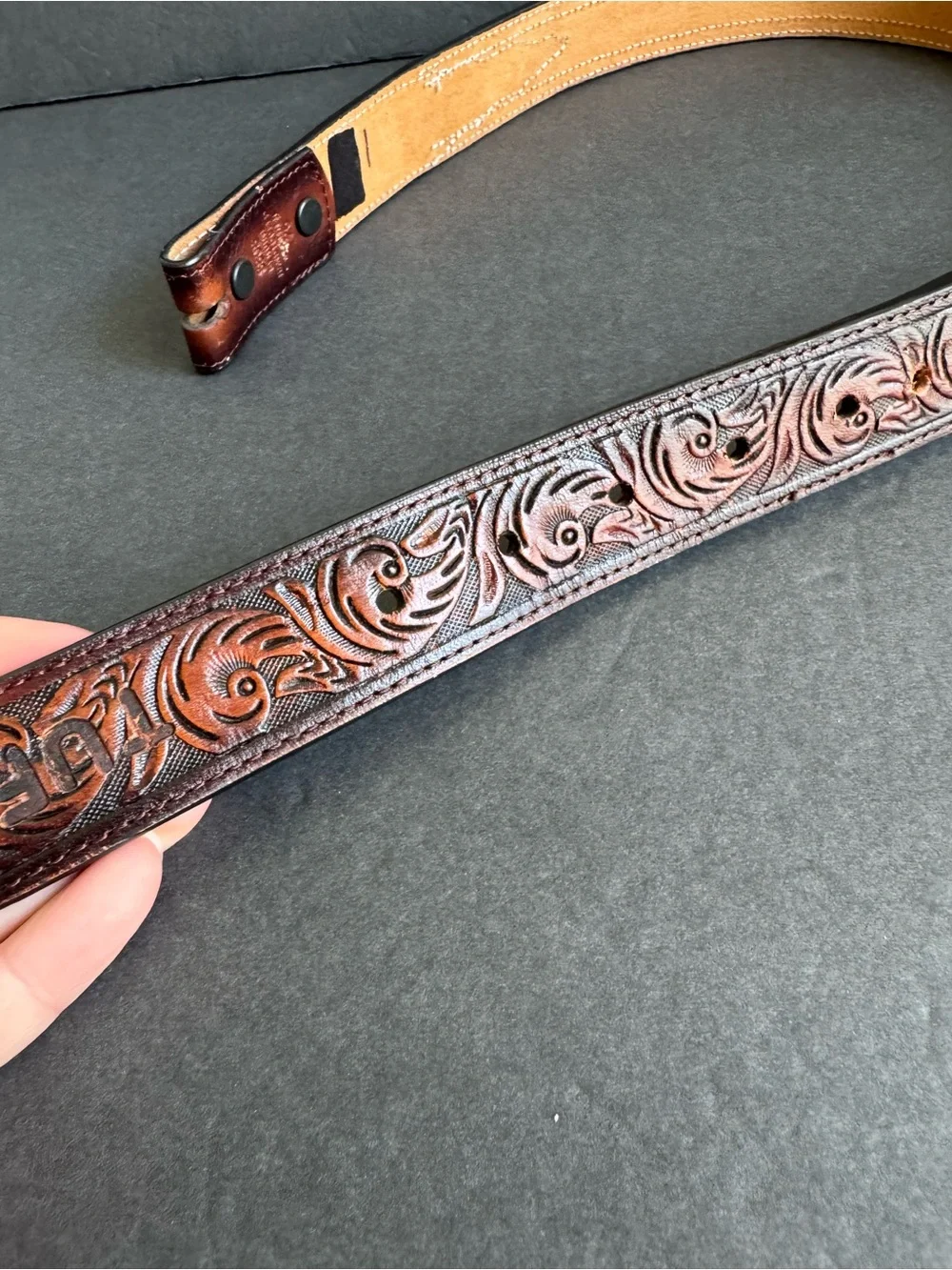3D Belt Blank Beaded Tooled Brown Leather Western Native Print Unisex Womens 26